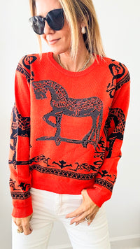 Rich in Orange Equestrian Iridescent Horsebit Sweater-140 Sweaters-Chasing Bandits-Coastal Bloom Boutique, find the trendiest versions of the popular styles and looks Located in Indialantic, FL