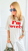 I'm Lovely Italian tee- Beige-110 short Sleeve Top-V SKY-Coastal Bloom Boutique, find the trendiest versions of the popular styles and looks Located in Indialantic, FL