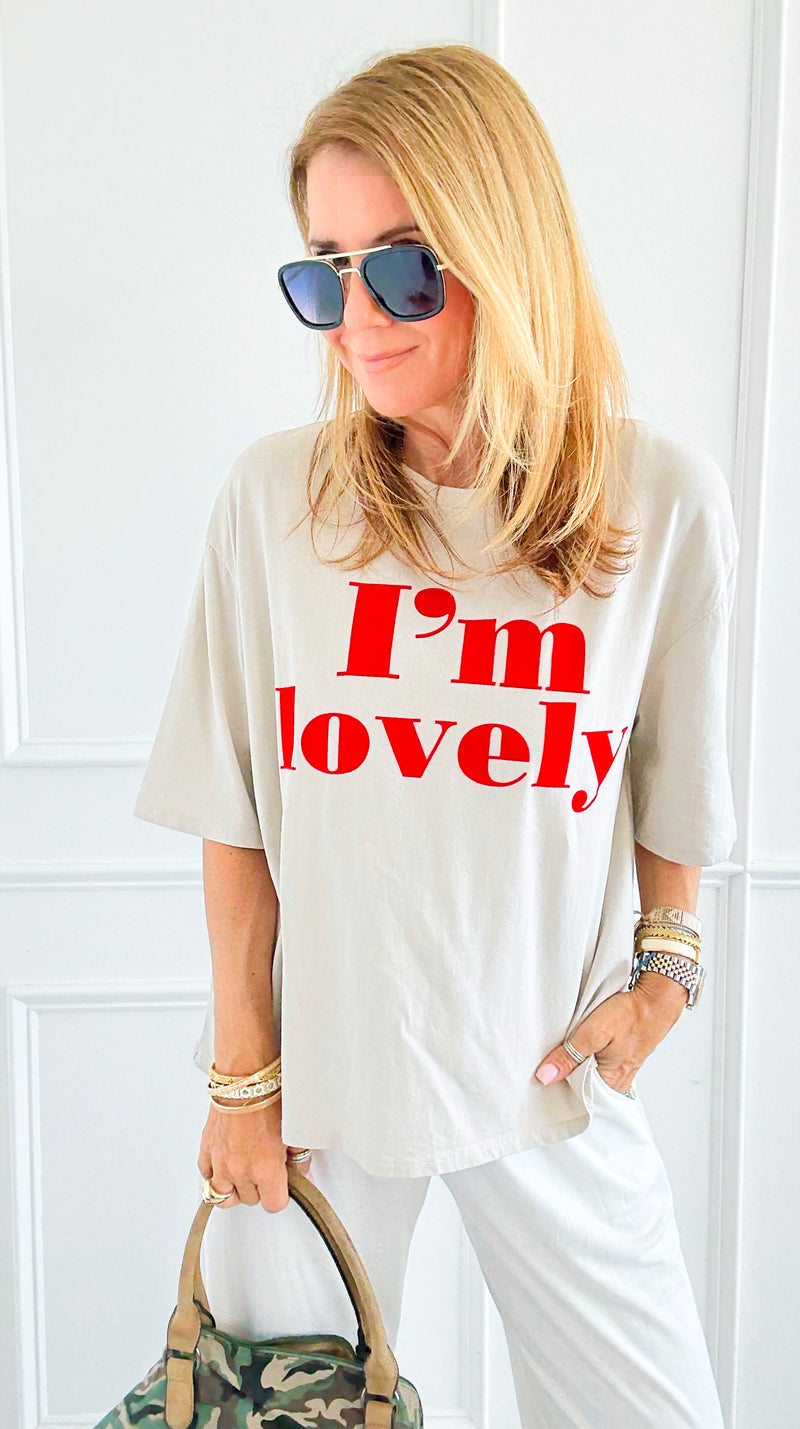 I'm Lovely Italian tee- Beige-110 short Sleeve Top-V SKY-Coastal Bloom Boutique, find the trendiest versions of the popular styles and looks Located in Indialantic, FL