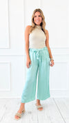 Italian Silky Wide Leg Pants with Belt- Mint-100 Pants-V6-Coastal Bloom Boutique, find the trendiest versions of the popular styles and looks Located in Indialantic, FL