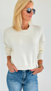 Spring Breeze Crop Sweater - White-130 Long Sleeve Tops-NASH GREY-Coastal Bloom Boutique, find the trendiest versions of the popular styles and looks Located in Indialantic, FL