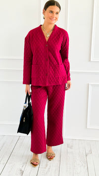 Quilted Jacket and Pants Set - Cabernet-210 Loungewear/Sets-Zenana-Coastal Bloom Boutique, find the trendiest versions of the popular styles and looks Located in Indialantic, FL