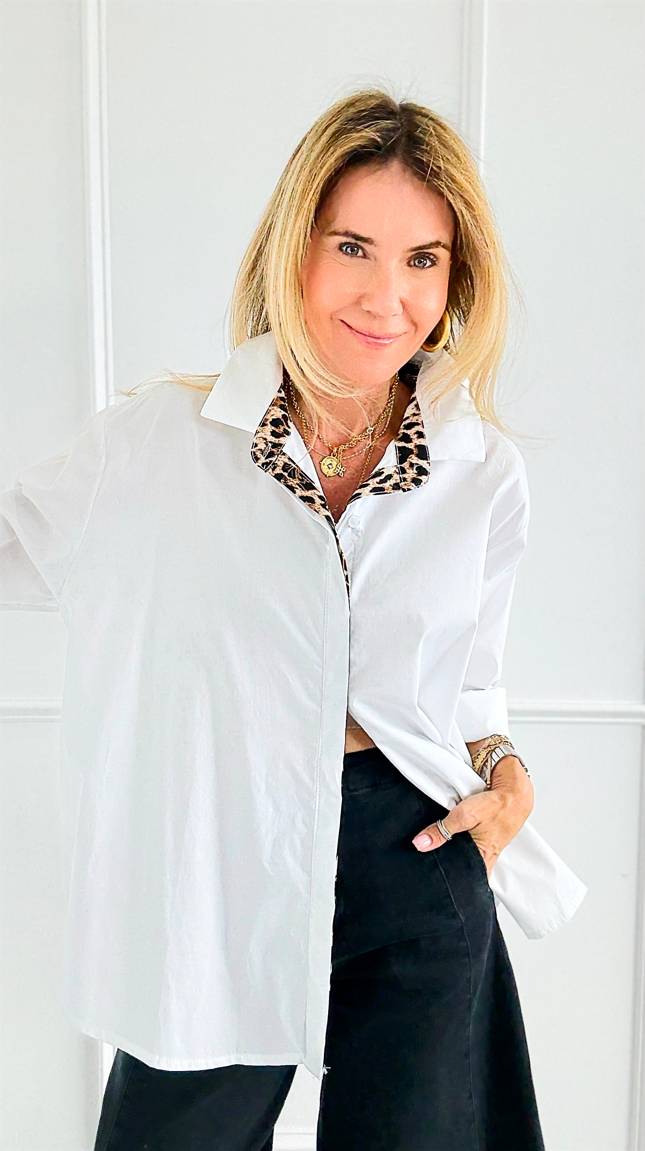 Wild Contrast Collar Italian Shirt-110 Long Sleeve Tops-STAR SRL-Coastal Bloom Boutique, find the trendiest versions of the popular styles and looks Located in Indialantic, FL