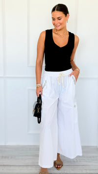 Pocket Glam Italian Flare Leg Pant- White-100 Pants-TATTOO Z-Coastal Bloom Boutique, find the trendiest versions of the popular styles and looks Located in Indialantic, FL