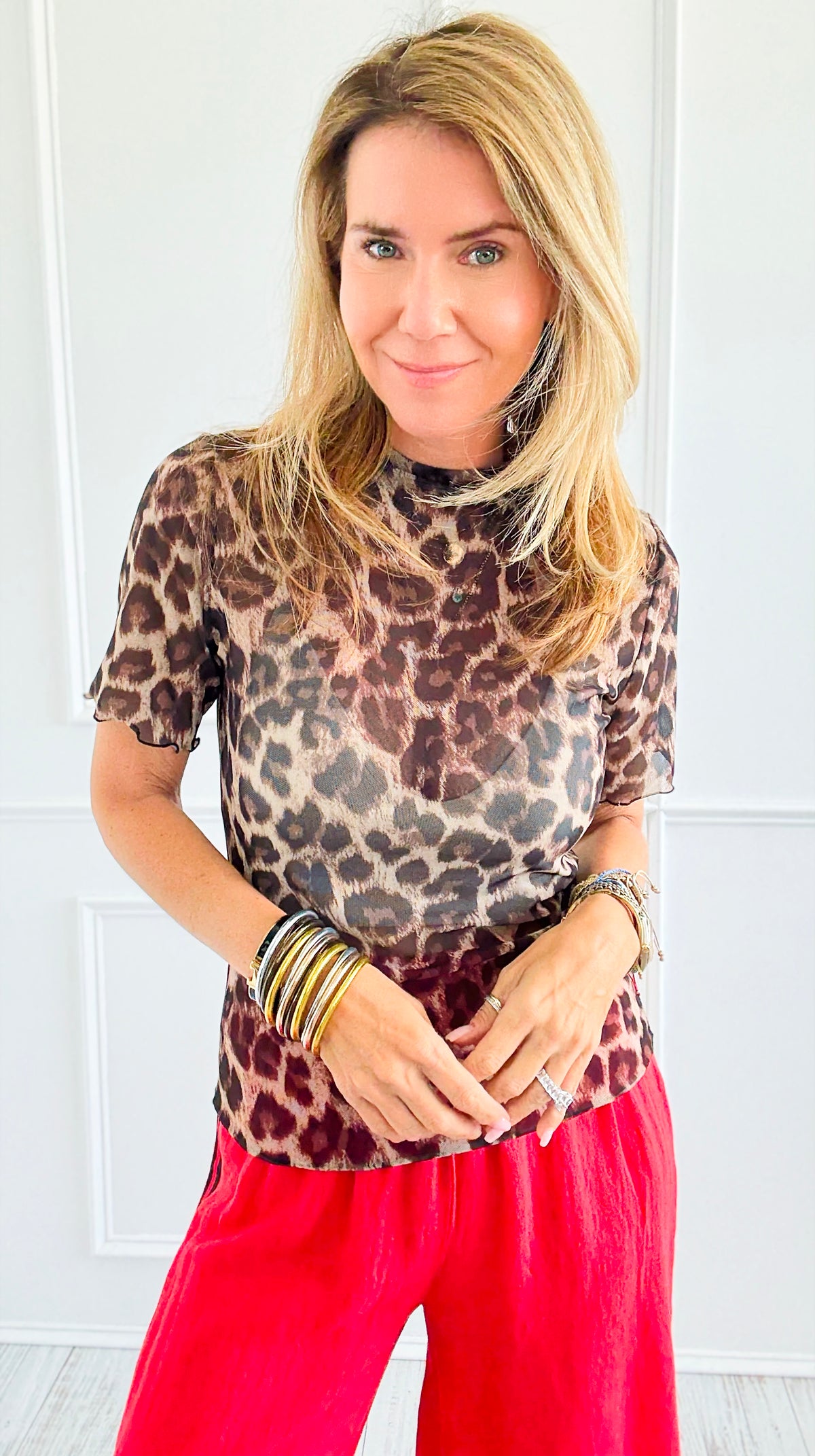 Second Glance Leopard Sheer Top-110 Short Sleeve Tops-BIBI-Coastal Bloom Boutique, find the trendiest versions of the popular styles and looks Located in Indialantic, FL