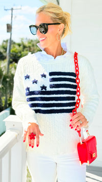 American Flag Sweater-140 Sweaters-Umgee-Coastal Bloom Boutique, find the trendiest versions of the popular styles and looks Located in Indialantic, FL