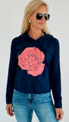 Rose Print Hoodie Sweatshirt - French Navy-130 Long Sleeve Tops-Honestee-Coastal Bloom Boutique, find the trendiest versions of the popular styles and looks Located in Indialantic, FL