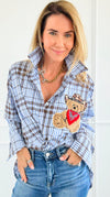 Plaid Rodeo Beary Italian Blouse-110 Long Sleeve Tops-TATTOO Z-Coastal Bloom Boutique, find the trendiest versions of the popular styles and looks Located in Indialantic, FL