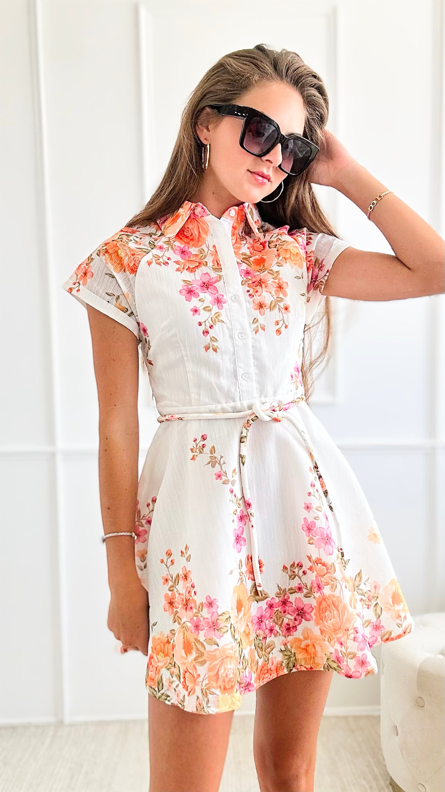 Floral Print Collar Neck Dress-200 Dresses/Jumpsuits/Rompers-Main Strip-Coastal Bloom Boutique, find the trendiest versions of the popular styles and looks Located in Indialantic, FL