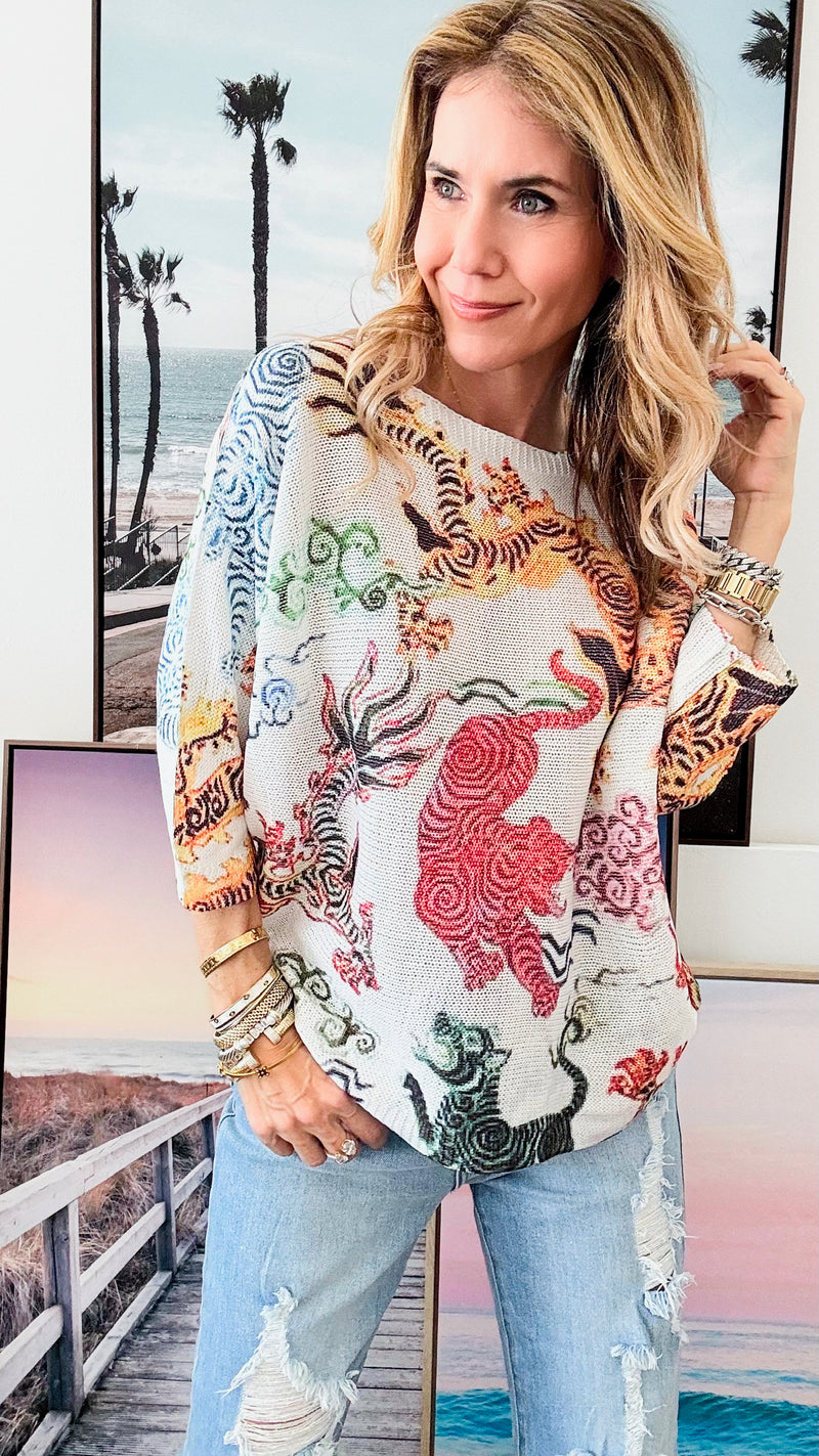 Year Of The Dragon Italian St Tropez Knit-140 Sweaters-Italianissimo-Coastal Bloom Boutique, find the trendiest versions of the popular styles and looks Located in Indialantic, FL