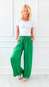 Angora Italian Satin Pant - Kelly Green-170 Bottoms-Italianissimo-Coastal Bloom Boutique, find the trendiest versions of the popular styles and looks Located in Indialantic, FL