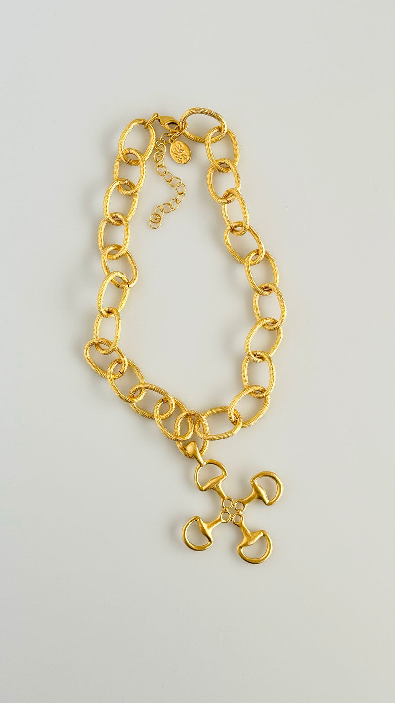 Gold Horsebit Cross Chain Necklace - Susan Shaw-230 Jewelry-SUSAN SHAW-Coastal Bloom Boutique, find the trendiest versions of the popular styles and looks Located in Indialantic, FL