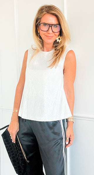 Sequin Swing Top - White