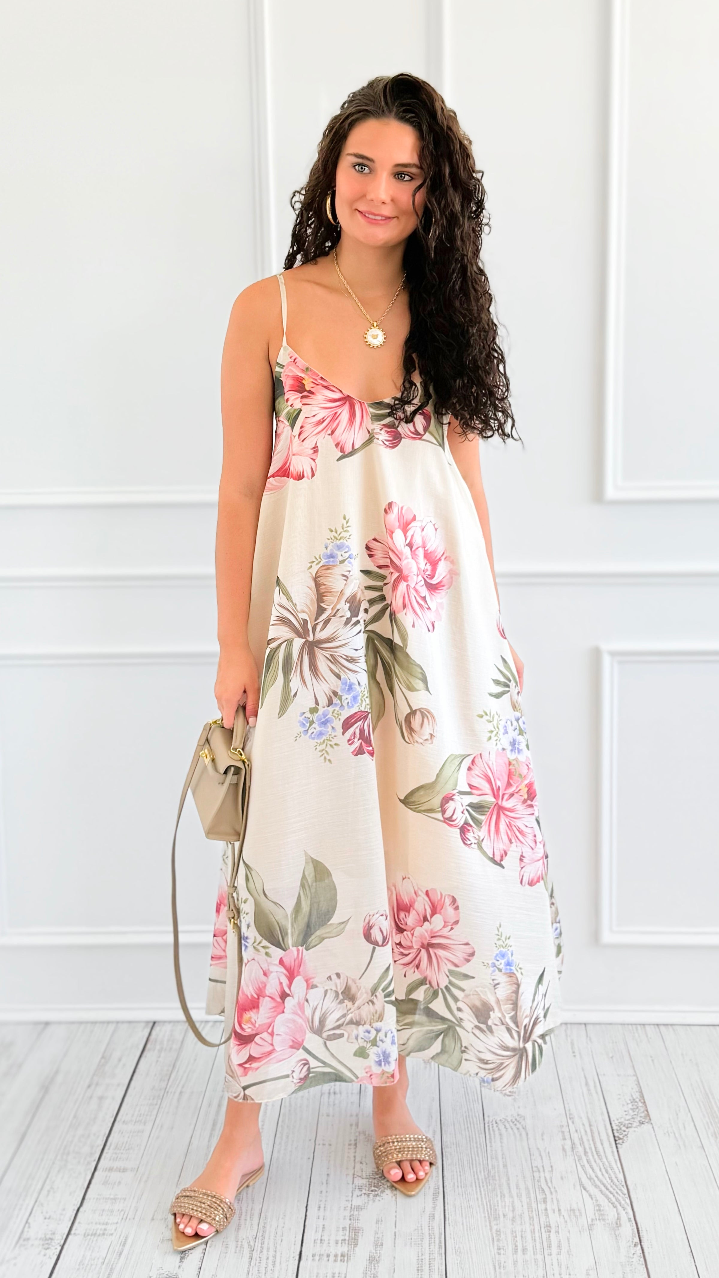 Petals Slip Sleeveless Italian Long Dress-200 Dresses/Jumpsuits/Rompers-AZUL MONACO-Coastal Bloom Boutique, find the trendiest versions of the popular styles and looks Located in Indialantic, FL