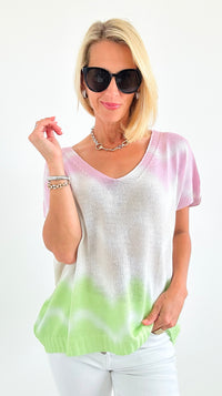 Pastel Horizon V-Neck Top-110 Short Sleeve Tops-V6-Coastal Bloom Boutique, find the trendiest versions of the popular styles and looks Located in Indialantic, FL