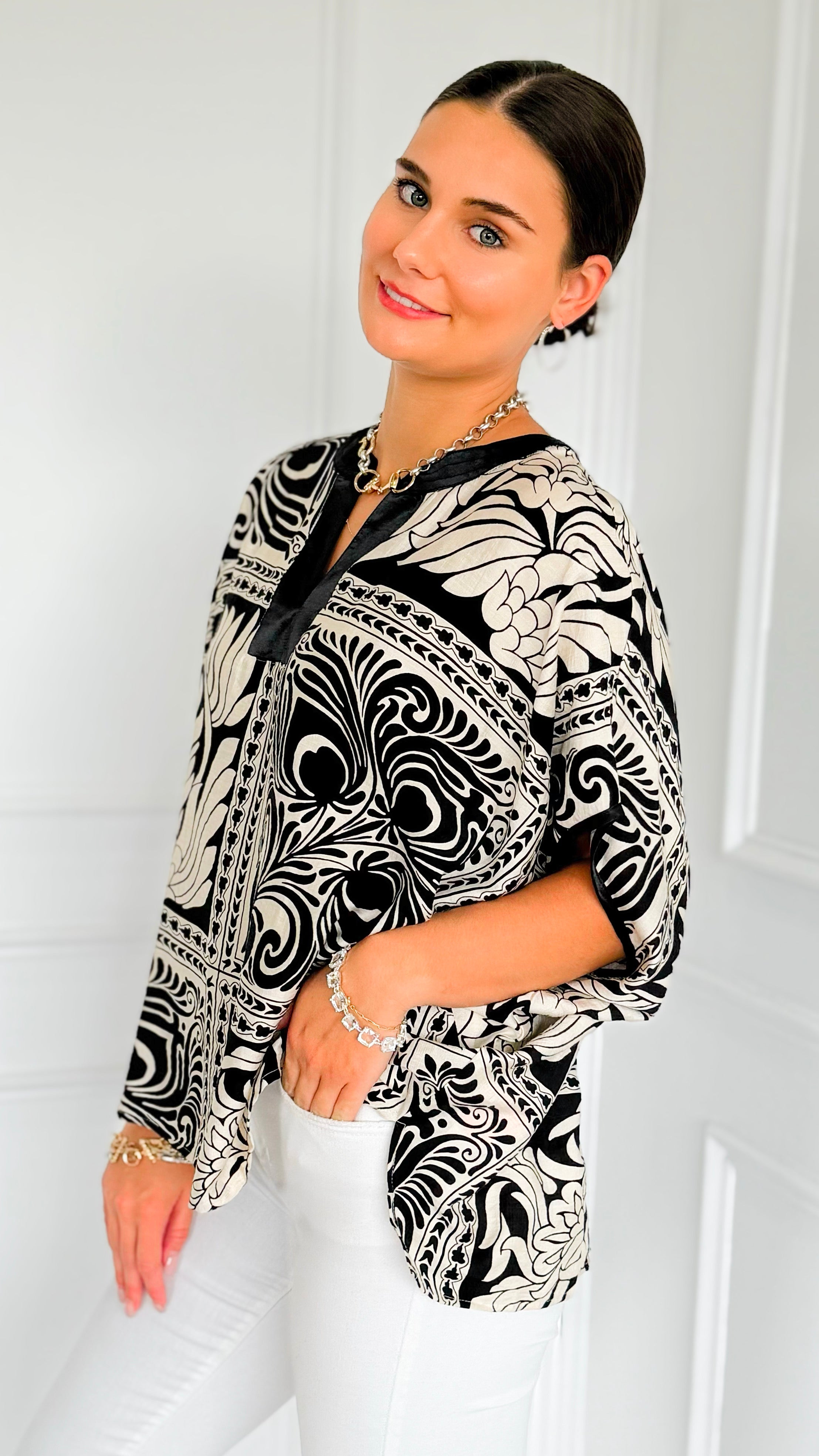 Sketchbook Stroll Popover Top-110 Short Sleeve Tops-GIGIO-Coastal Bloom Boutique, find the trendiest versions of the popular styles and looks Located in Indialantic, FL
