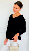 Soho Italian V-Neck Pullover - Black-140 Sweaters-Italianissimo/ Max & D-Coastal Bloom Boutique, find the trendiest versions of the popular styles and looks Located in Indialantic, FL