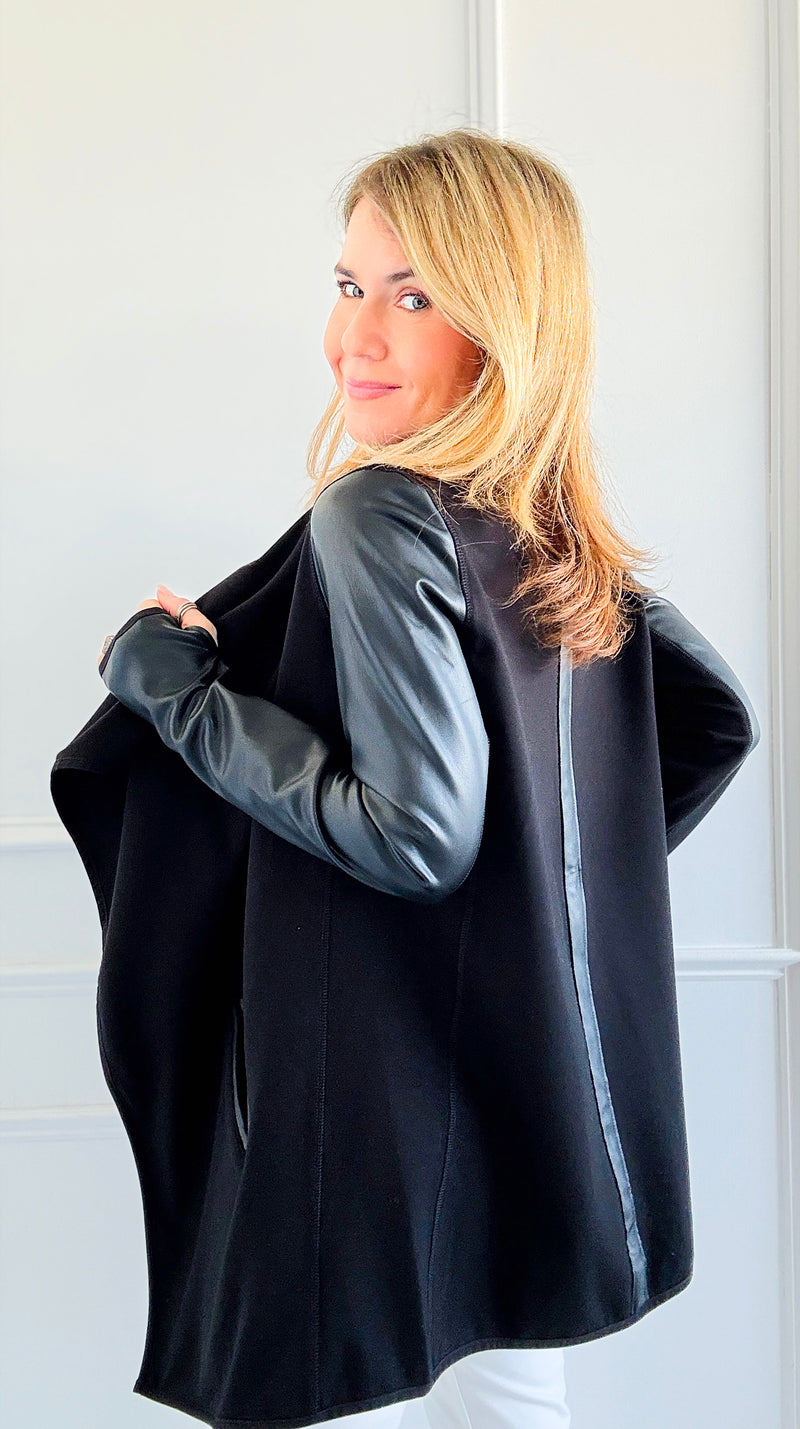 Vegan Leather Sleeve Waterfall Jacket-160 Jackets-Mono B-Coastal Bloom Boutique, find the trendiest versions of the popular styles and looks Located in Indialantic, FL