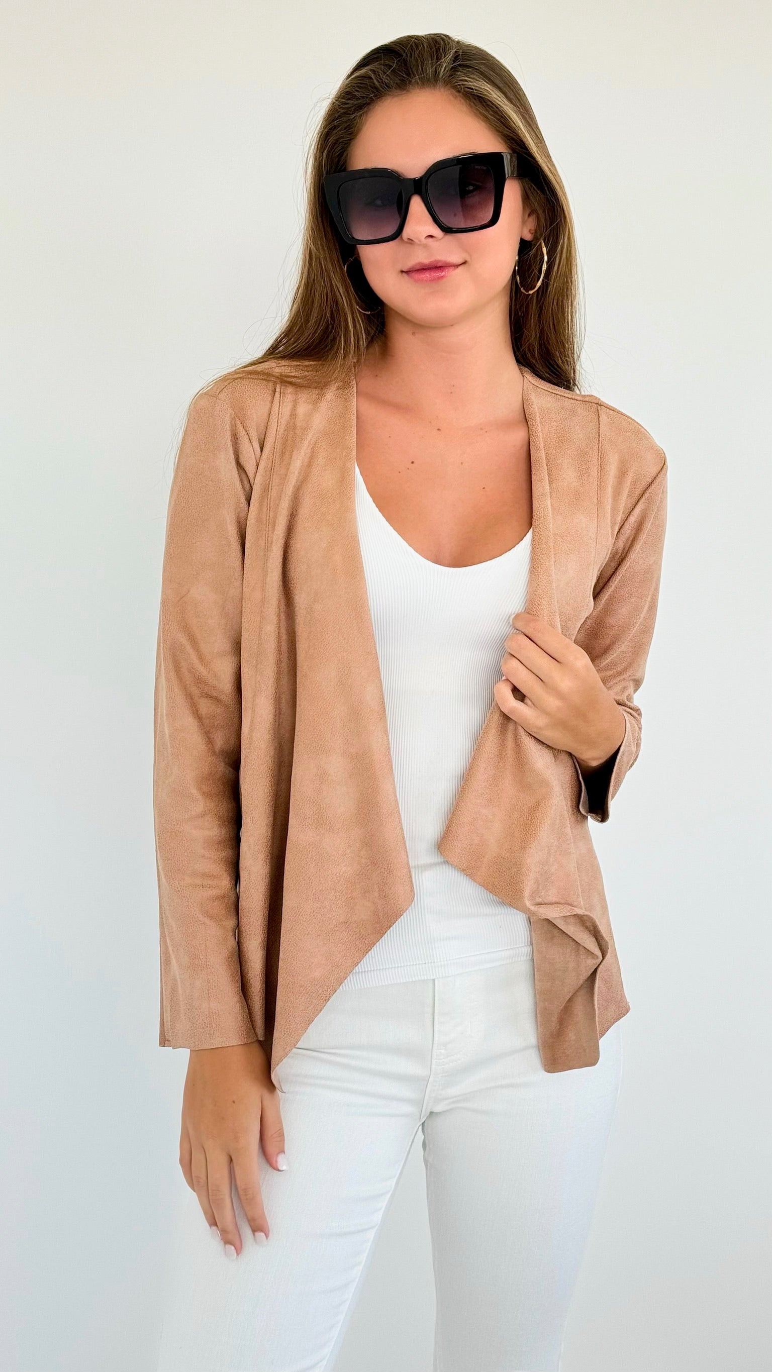 Textured Suede Moto Jacket - Taupe-160 Jackets-Kori America-Coastal Bloom Boutique, find the trendiest versions of the popular styles and looks Located in Indialantic, FL