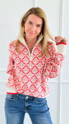 Tri-Bloom Zip Mock Sweater-Cream/Orange-140 Sweaters-&MERCI-Coastal Bloom Boutique, find the trendiest versions of the popular styles and looks Located in Indialantic, FL