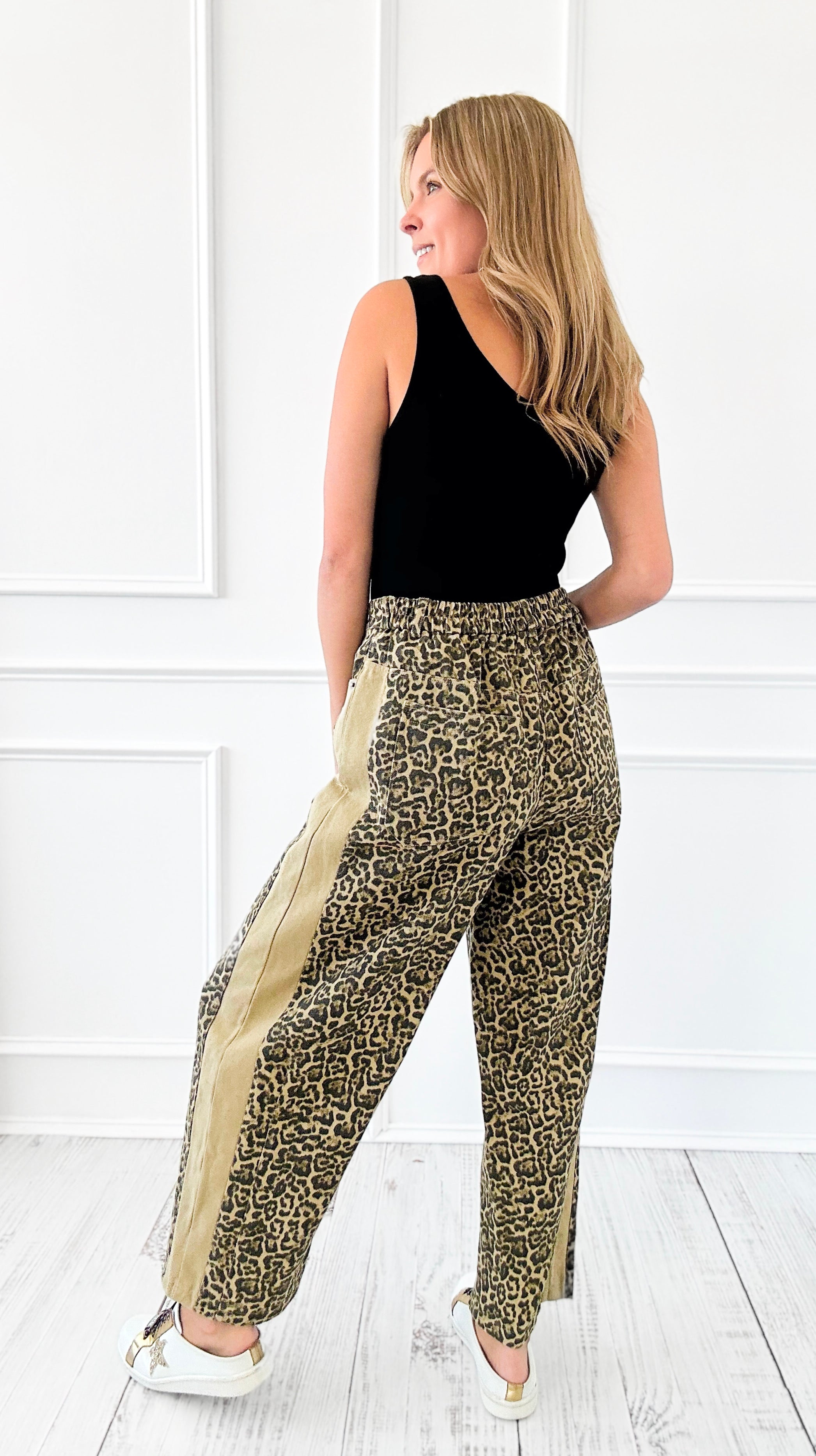 Leopard Printed Twill Pants-Taupe-170 Bottoms-JODIFL-Coastal Bloom Boutique, find the trendiest versions of the popular styles and looks Located in Indialantic, FL