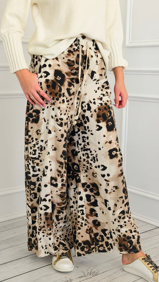 Spiced Leopard Wide Leg Italian Pant- Ecru