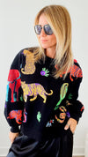Walk About The Zoo Queen of Sparkles Sweatshirt - Black-130 Long Sleeve Tops-Queen of Sparkles-Coastal Bloom Boutique, find the trendiest versions of the popular styles and looks Located in Indialantic, FL