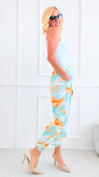 Tie-Dye Printed Cargo Jogger Pants - Mint-170 Bottoms-Kori America-Coastal Bloom Boutique, find the trendiest versions of the popular styles and looks Located in Indialantic, FL