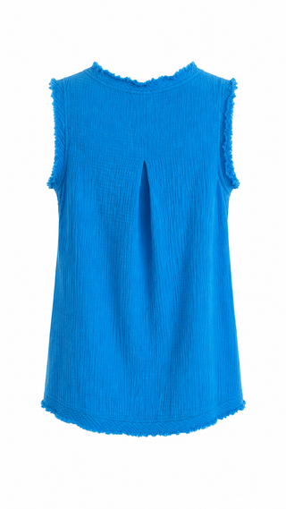 Casual Frayed V-Neck Top - Deep Sky