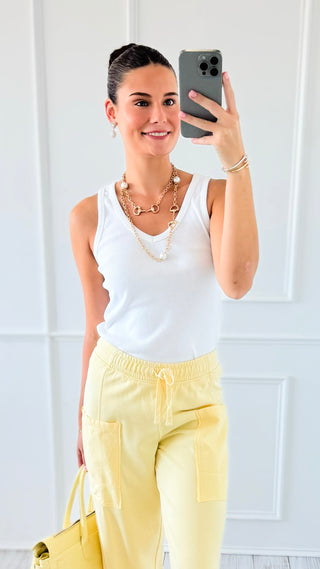 Squeeze The Day Ribbed Italian Tank Top -White