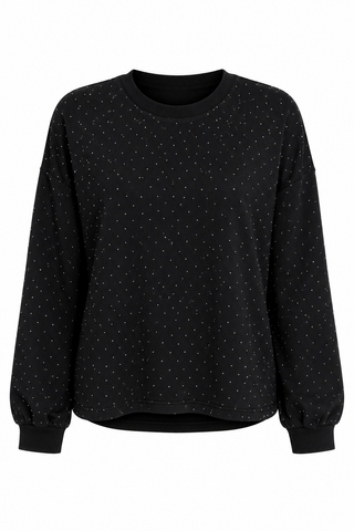 Rhinestone Long Sleeve Top - Black
