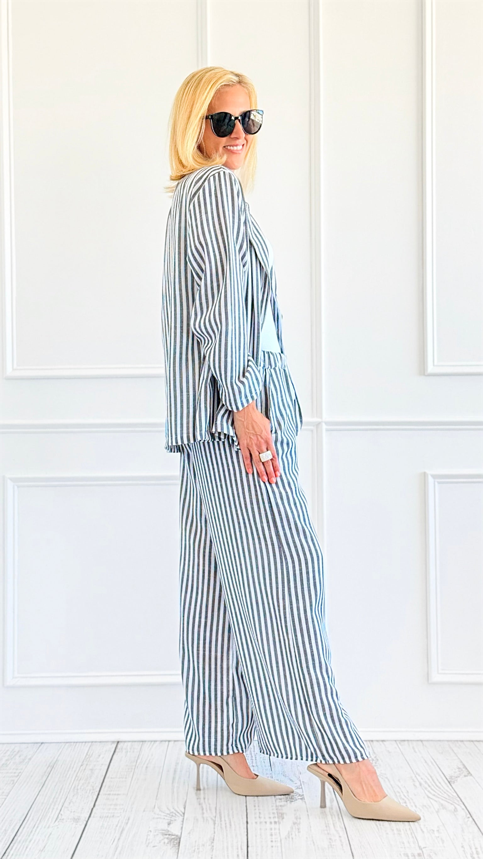 Breeze Stripes Italian Set- Navy-210 Loungewear/Sets-Italianissimo-Coastal Bloom Boutique, find the trendiest versions of the popular styles and looks Located in Indialantic, FL
