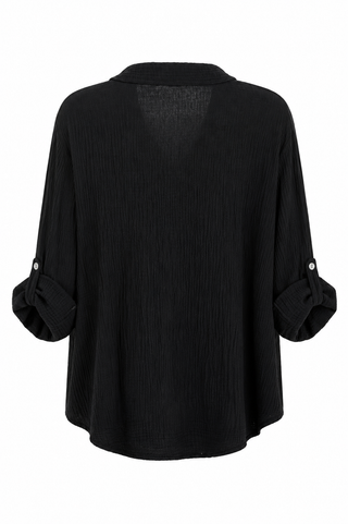 Breezy Gauze Italian Button Up Top- Black