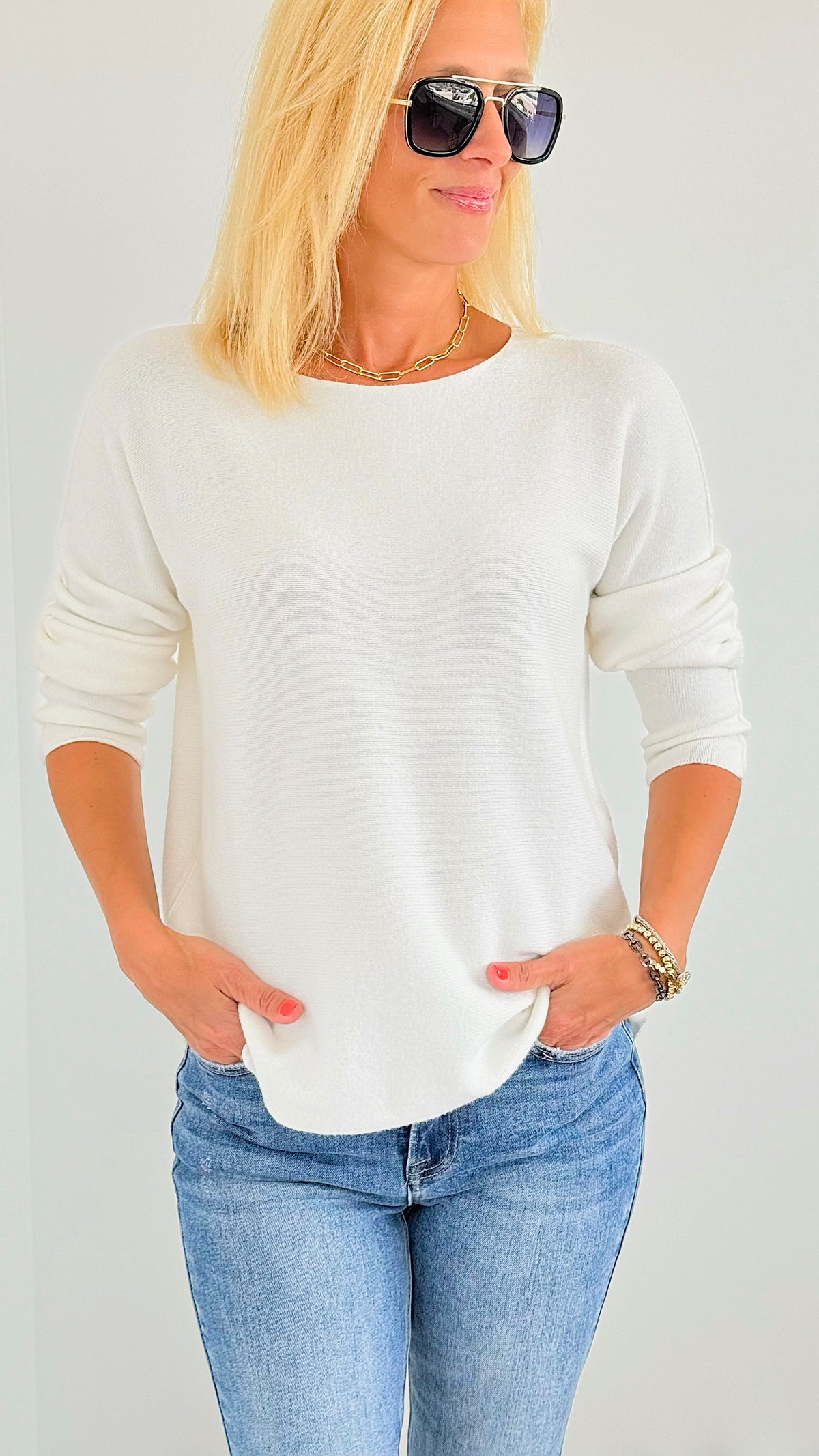 Soho Italian Boatneck Pullover - Ivory-140 Sweaters-Italianissimo-Coastal Bloom Boutique, find the trendiest versions of the popular styles and looks Located in Indialantic, FL