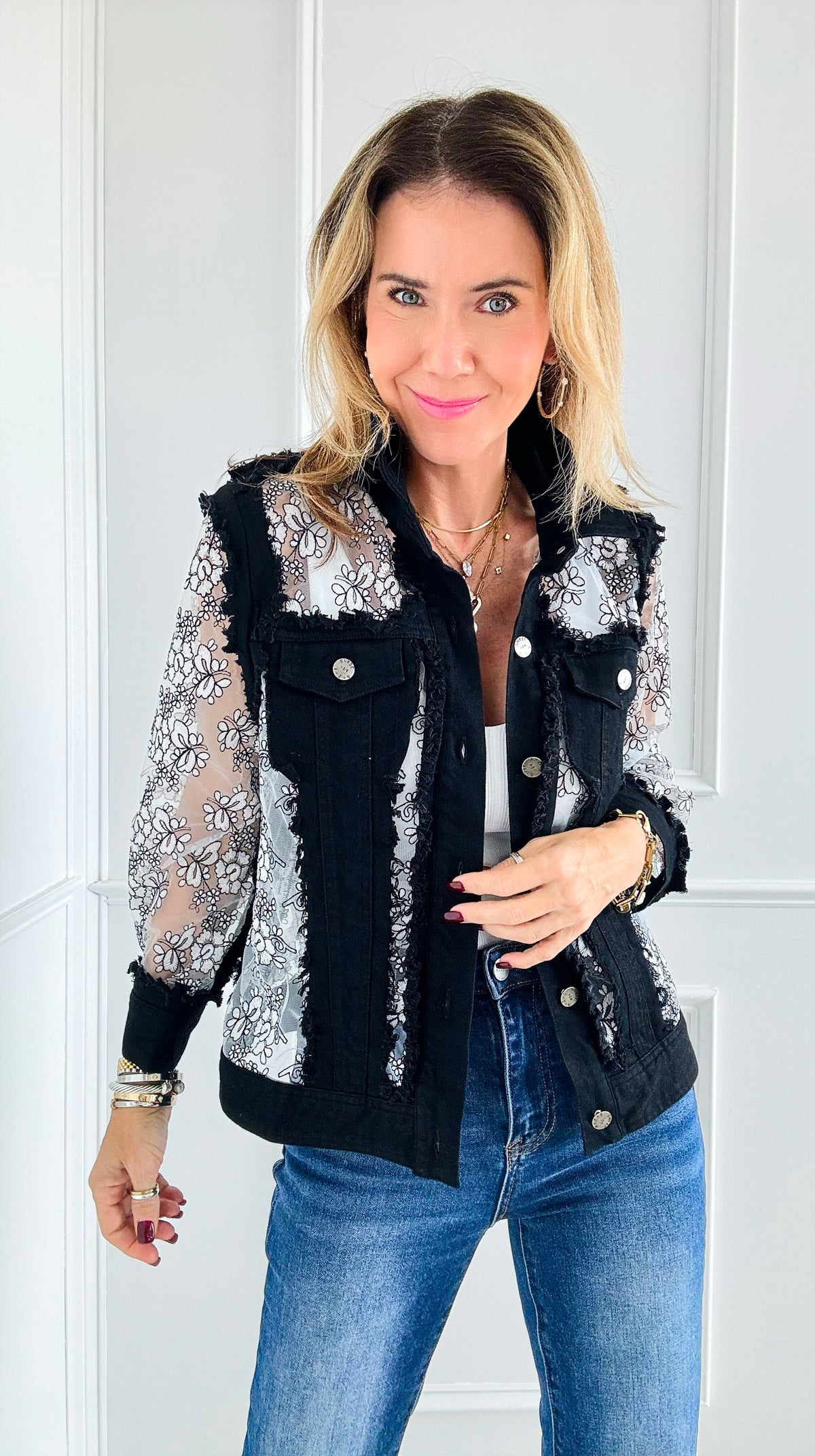 Sheer Floral Lace Jacket-160 Jackets-AZI Jeans-Coastal Bloom Boutique, find the trendiest versions of the popular styles and looks Located in Indialantic, FL