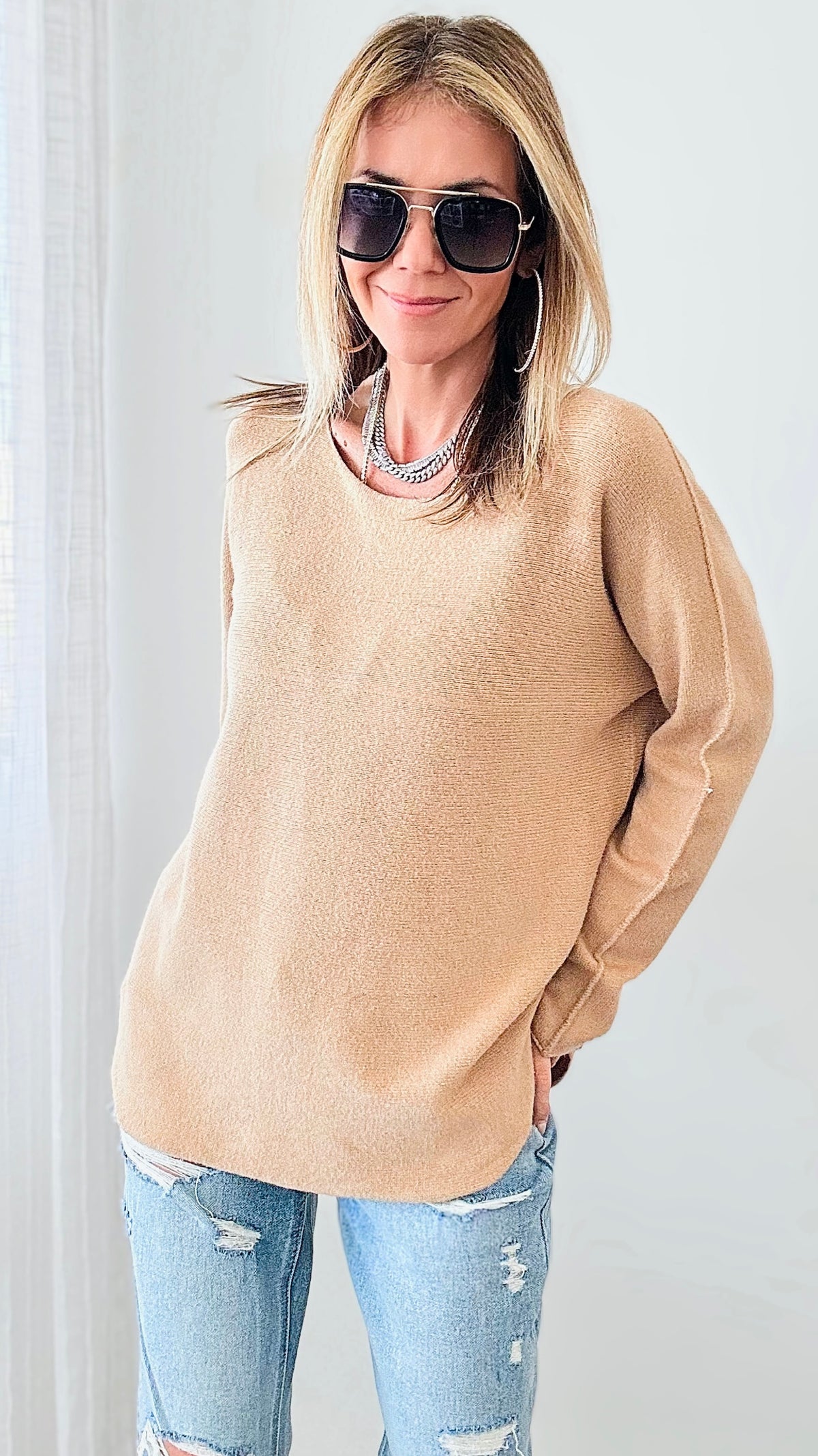 Soho Italian Boatneck Pullover - Light Camel-140 Sweaters-Germany-Coastal Bloom Boutique, find the trendiest versions of the popular styles and looks Located in Indialantic, FL