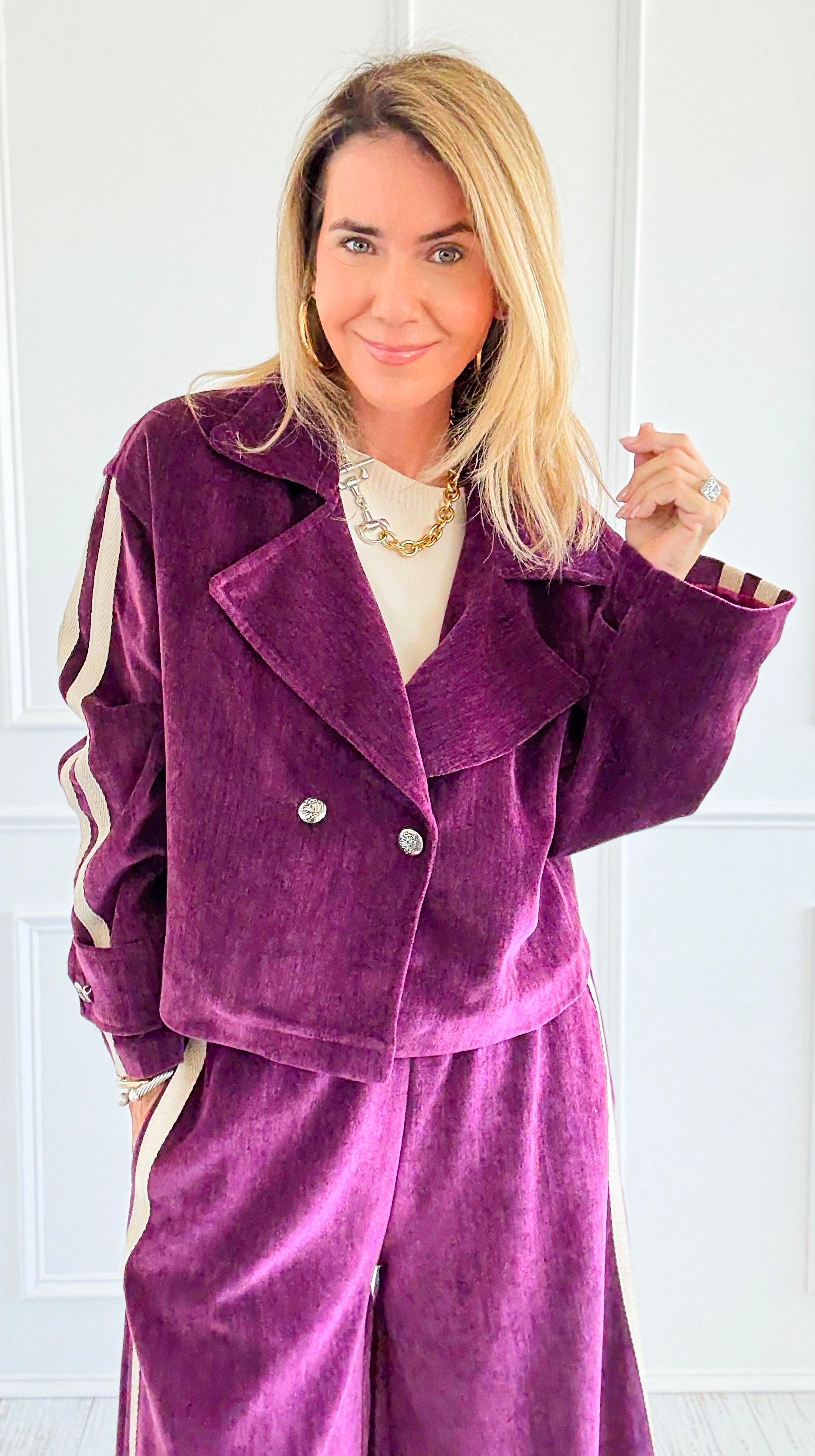 Tracked Threads Cropped Italian Jacket- Plum