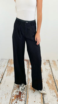 Contrast Pinstripe Pants - Black-170 Bottoms-Galita-Coastal Bloom Boutique, find the trendiest versions of the popular styles and looks Located in Indialantic, FL