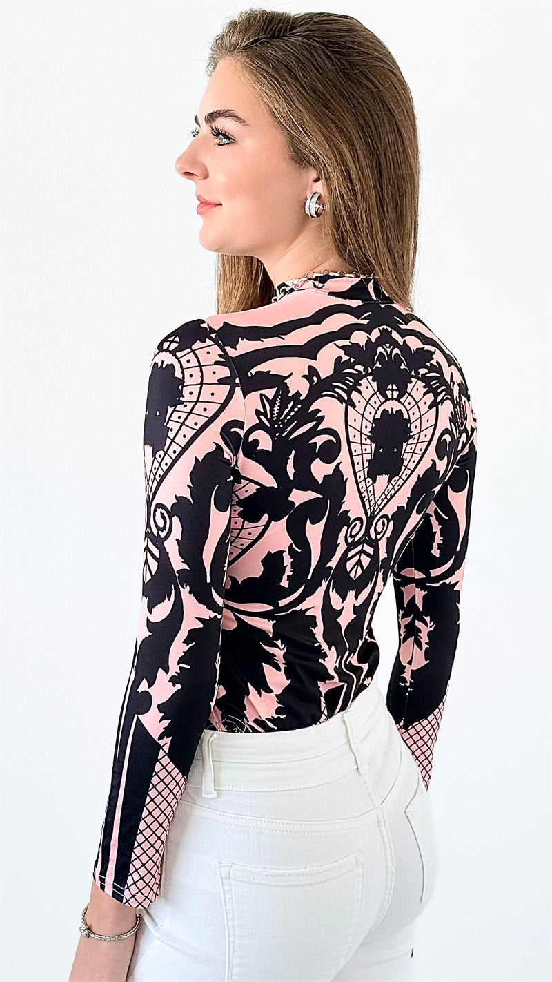 Noir Majesty Bodysuit- Pink-130 Long Sleeve Tops-7Mango7-Coastal Bloom Boutique, find the trendiest versions of the popular styles and looks Located in Indialantic, FL