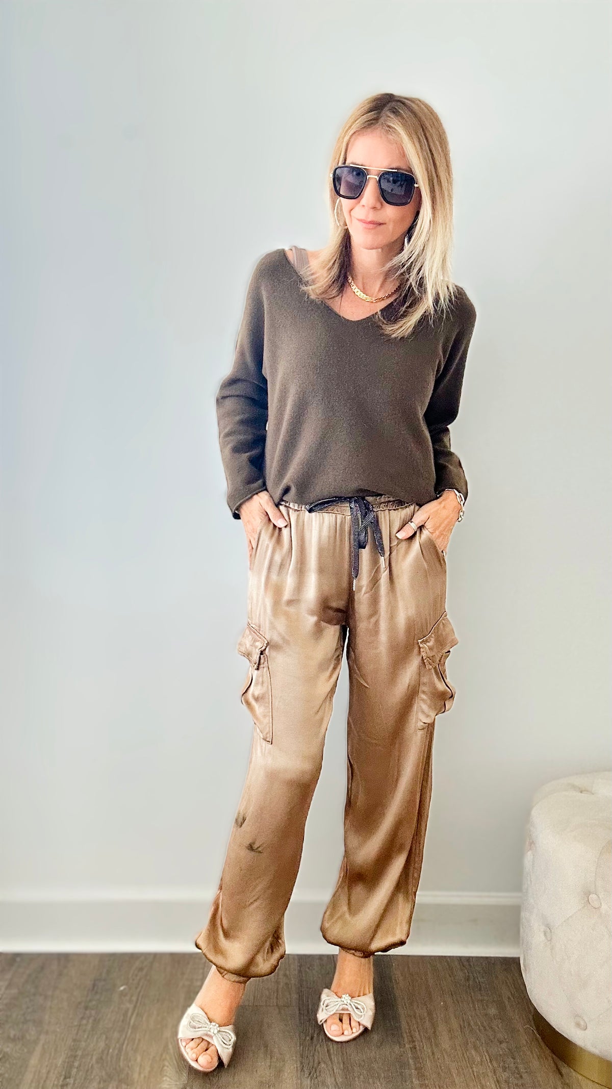Sheen Cargo Italian Pant - Camel-180 Joggers-moda italia-Coastal Bloom Boutique, find the trendiest versions of the popular styles and looks Located in Indialantic, FL