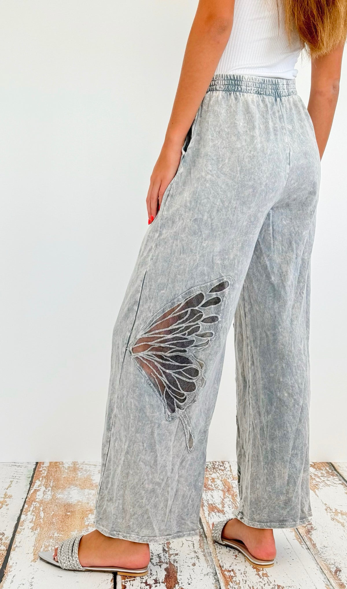 Mineral Wash Butterfly Wide Pant - Silver Grey-170 Bottoms-j.her-Coastal Bloom Boutique, find the trendiest versions of the popular styles and looks Located in Indialantic, FL