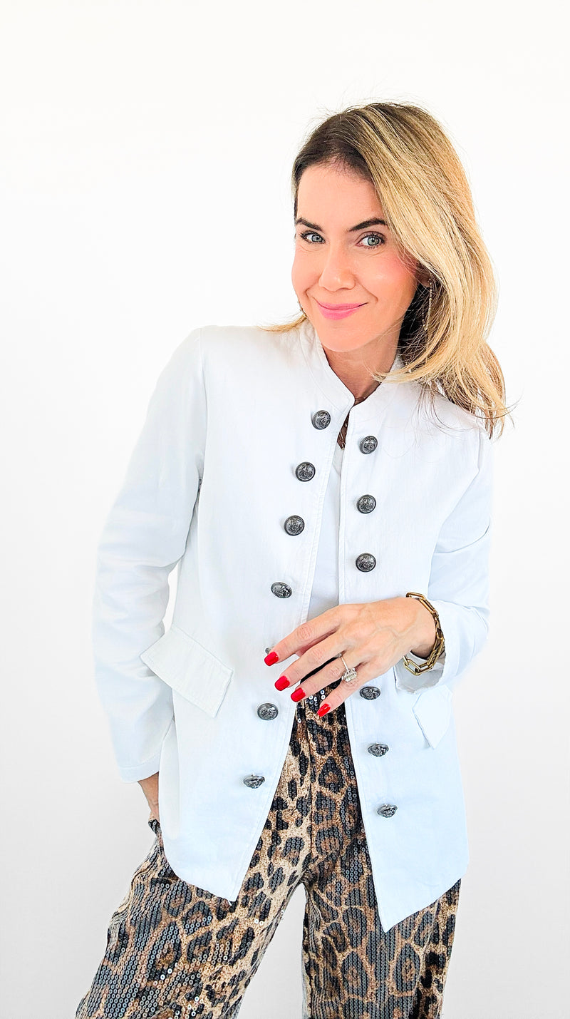 Imperial Style Buttoned Jacket - White-160 Jackets-Cezele-Coastal Bloom Boutique, find the trendiest versions of the popular styles and looks Located in Indialantic, FL