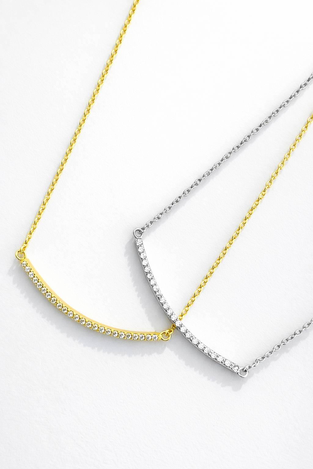 Sterling Silver Micropave Curved Bar Necklace