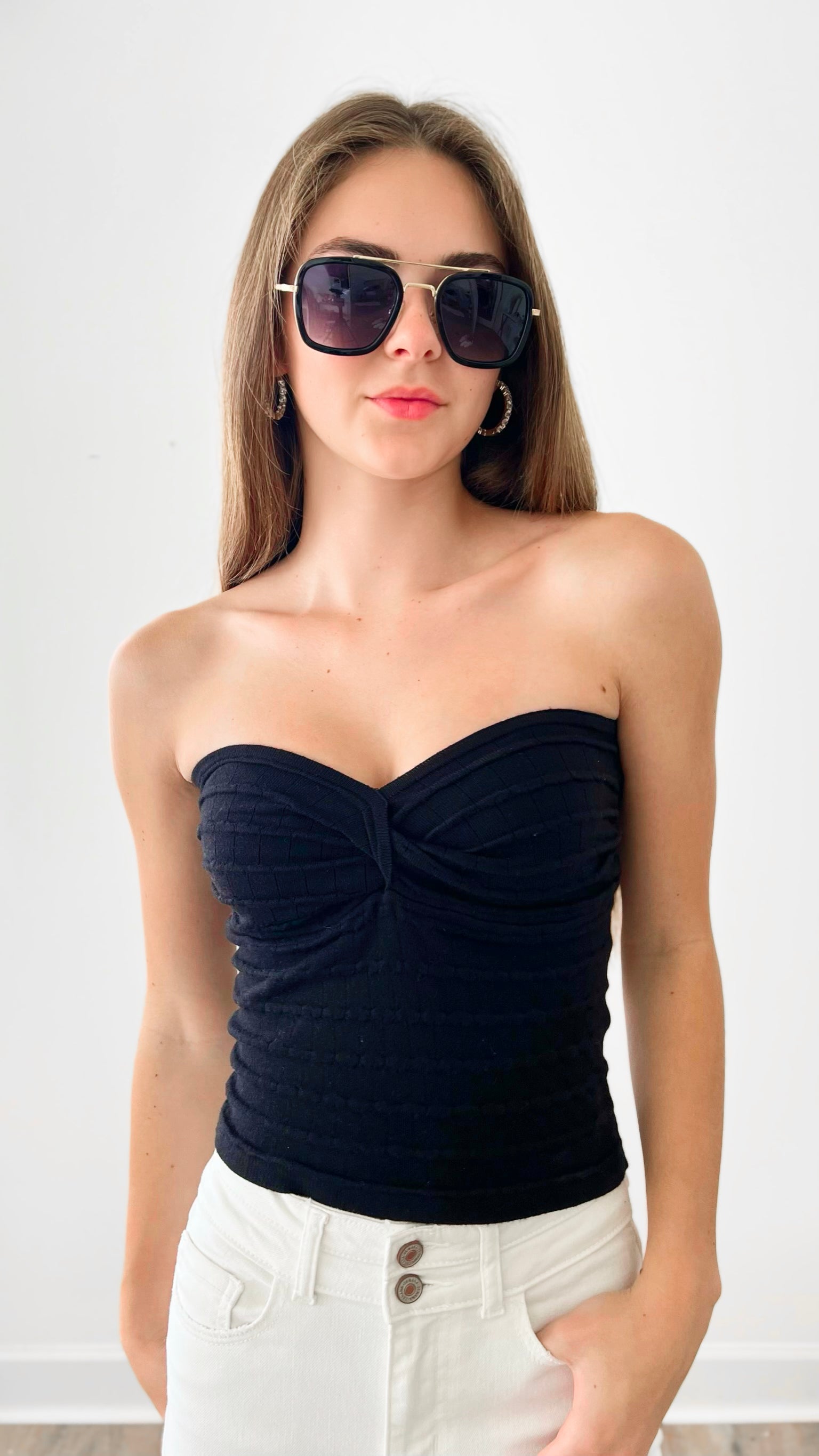Twist Front Sweater Tube Top - Black-100 Sleeveless Tops-MISS LOVE-Coastal Bloom Boutique, find the trendiest versions of the popular styles and looks Located in Indialantic, FL