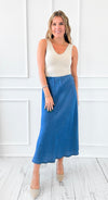 Denim Italian Midi Skirt- Medium-170 Bottoms-Italianissimo-Coastal Bloom Boutique, find the trendiest versions of the popular styles and looks Located in Indialantic, FL
