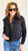 Cloud Dreams Faux Fur-Trim Jacket - Black Denim/Black-160 Jackets-IRIS-Coastal Bloom Boutique, find the trendiest versions of the popular styles and looks Located in Indialantic, FL