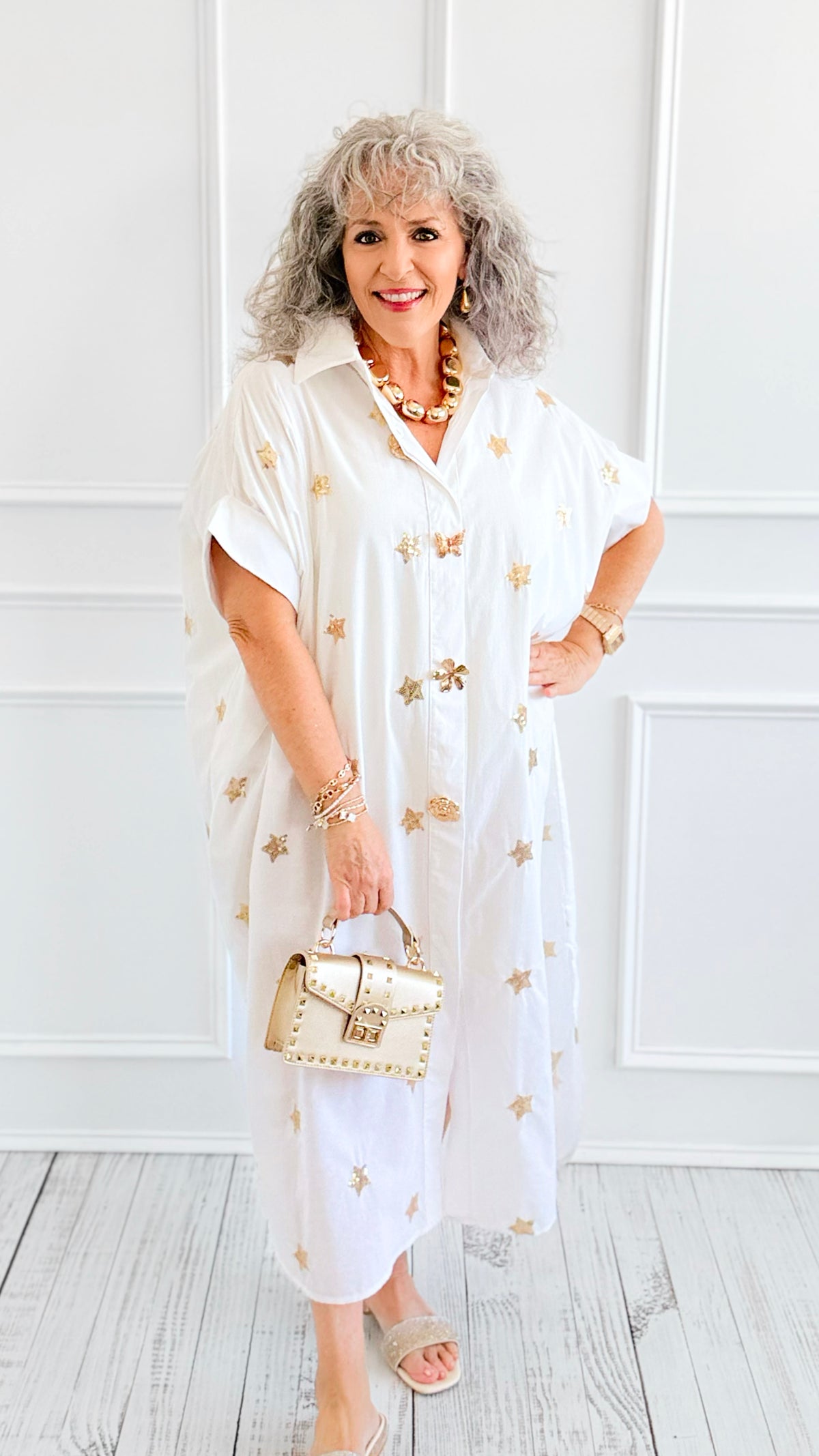 Glitz Star Magic Italian Button Dress-200 Dresses/Jumpsuits/Rompers-TATTOO Z-Coastal Bloom Boutique, find the trendiest versions of the popular styles and looks Located in Indialantic, FL