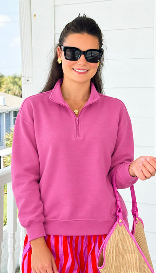 Chic Quarter-Zip Sweatshirt - Candy Pink