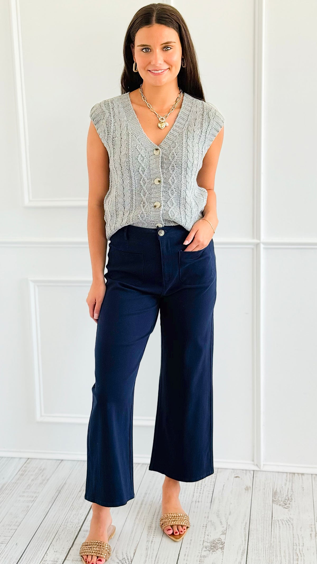 Hot Ticket Wide Leg Pants - Navy-100 Pants-ENTRO-Coastal Bloom Boutique, find the trendiest versions of the popular styles and looks Located in Indialantic, FL
