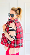 Plaid Printed Padded Vest - Red-150 Cardigans/Layers-Jodifl-Coastal Bloom Boutique, find the trendiest versions of the popular styles and looks Located in Indialantic, FL
